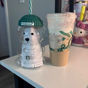 Starbucks Clear Bear Bottle with Green Beanie Lid